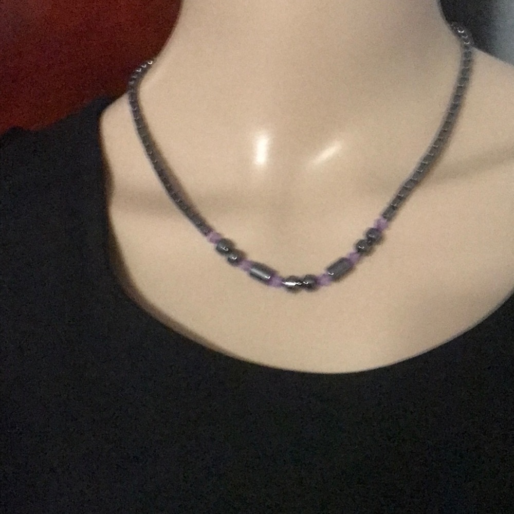 New Tumbled Amethyst with Tourmaline Necklace